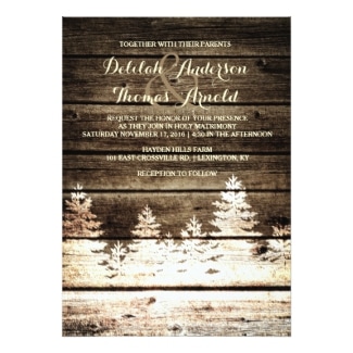 Barn Wood Pine Trees Rustic Winter Wedding Invitation